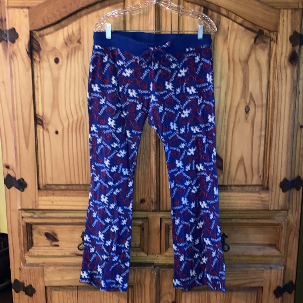 Women UK KENTUCKY blue white red hearts pajama lounge pants - size M